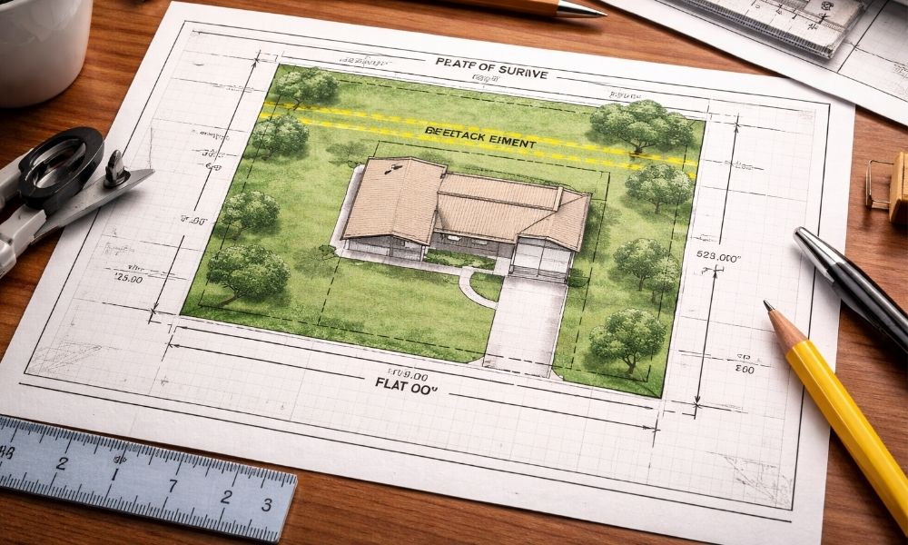 ALTA survey site plan showing easement and property layout for waterfront redevelopment project