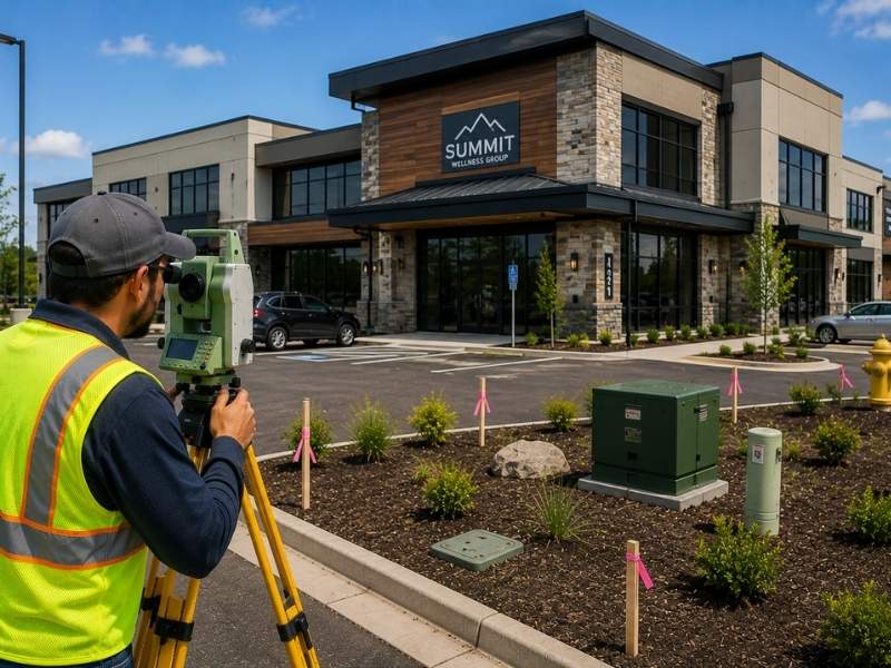 ALTA survey being performed on a commercial property to reveal physical conditions and site details beyond the title commitment